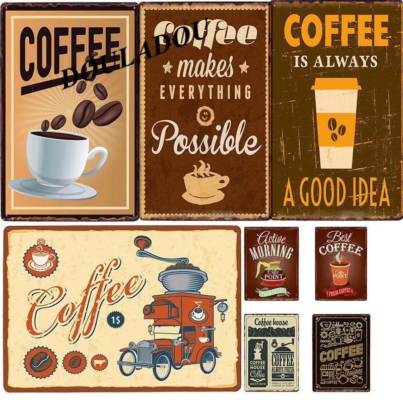 

[Douladou]Its Coffee Time Vintage Metal Tin Sign Bar Cafe Ornament Pub Drink Tea Plate Home Wall Decoration 30*20CM