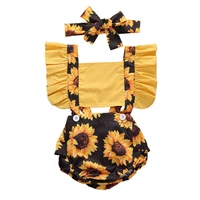 summer new fashion newborn baby girls summer clothes sunflower romper ruffle sleeve jumpsuit headband outfits 0 24m