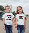 Детские футболки с надписью I Love My Twin Sister and Brother, модные футболки для маленьких мальчиков и девочек, футболки для братьев и сестер, топы, Повседневная летняя детская одежда