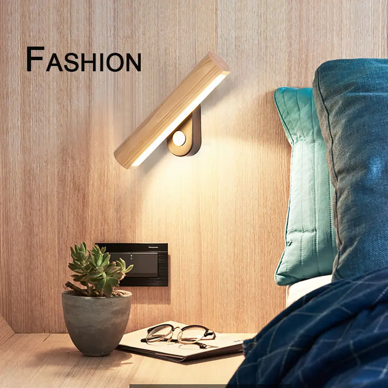 

Nordic Solid Wood LED Wall Lamp 360 Degree Rotating LED Wall Lights Bedside Lamp Retro Bedroom Lamp for Home Living Room Decor