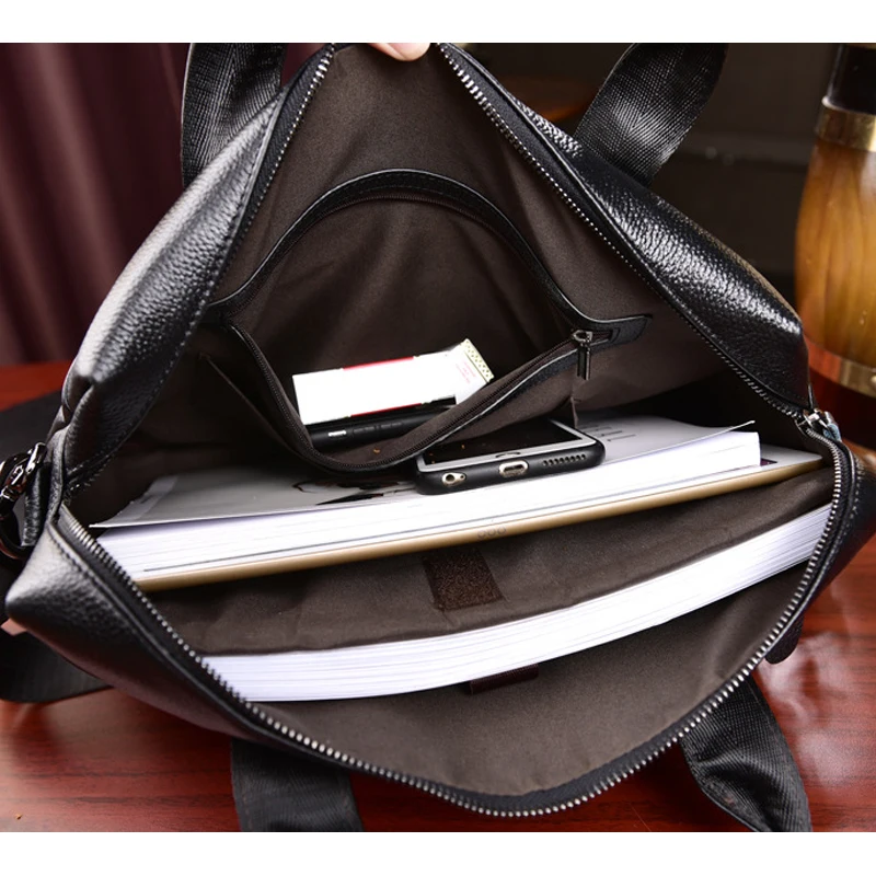 Fashion Men's Bag Genuine Leather Briefcase Men Handbags Business Computer Bag Cow Leather Shoulder Messenger Bag Man Laptop Bag