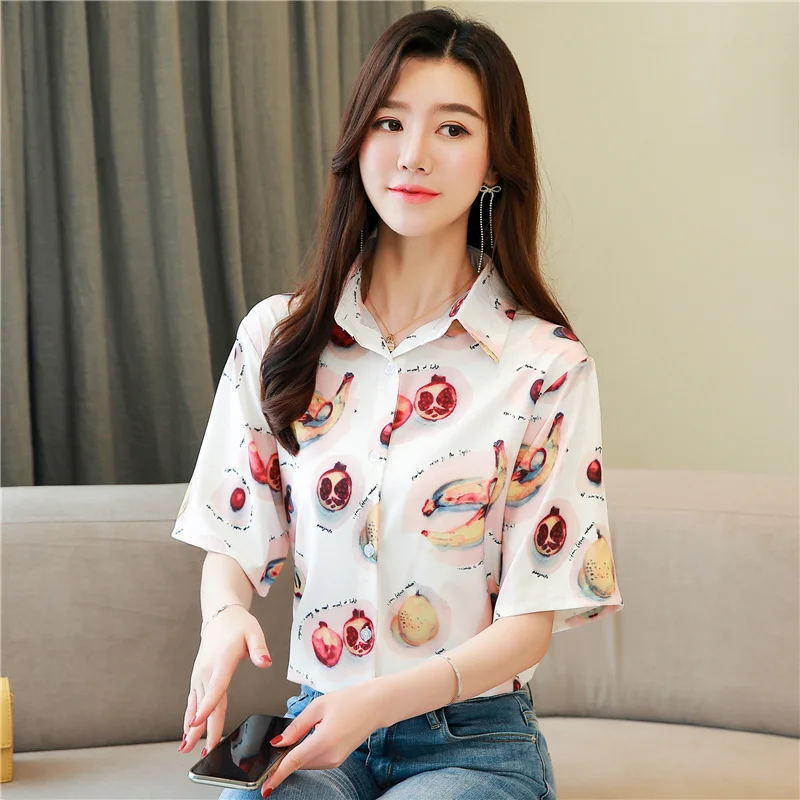 

Summer Korean Women Shirts Woman Short Sleeve Blouse Women Satin Shirt Blouses Office Lady White Shirt Tops Black