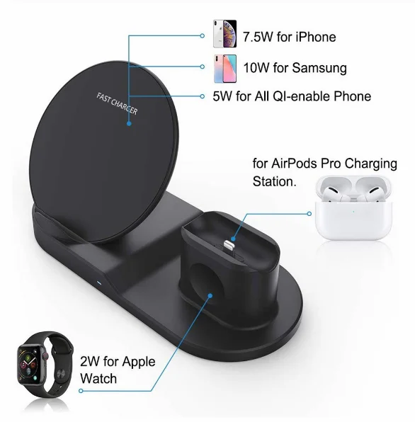 Подставка для зарядного устройства 3 в 1 iPhone 11 8 X XR XS 10W Qi быстрая Беспроводная