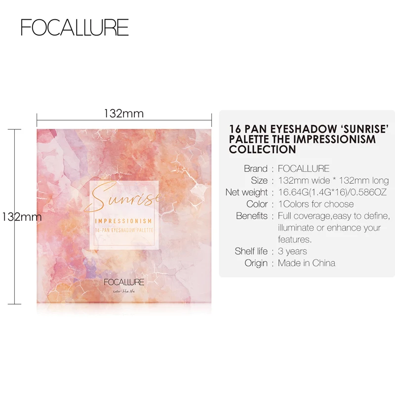 FOCALLURE Новые 16 цветов Sunrise тени для век матовые тени для век матовый пигмент рассыпная пудра теней для век Роскошное Качество мерцающие тени для век
