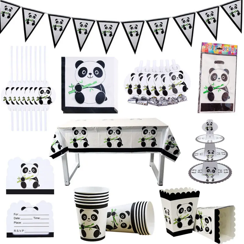 

Cute Cartoon Panda Theme Decoration For Kids Birthday Baby Shower Party Disposable Tableware Set Tablecloth Napkins Cup Supplies