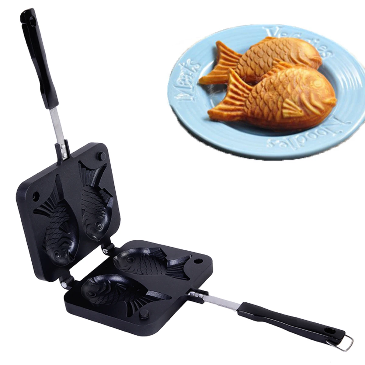

2 Molds Taiyaki Fish Shaped Waffle Pan Maker Non-stick Buscuit Cake Bake Bakeware Home Kitchen DIY Dessert Cooking Pan Plate