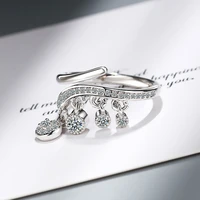 trendy shiny crystal rings aaa zirconia creative tassel finger ring simple style opening design female wedding ring jewelry gift