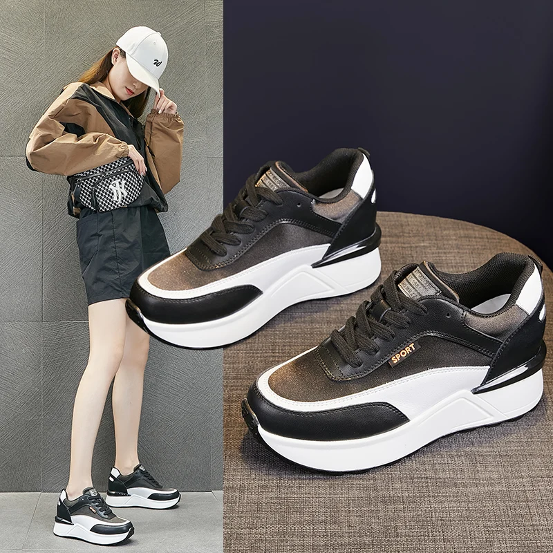

Ginchasio 2021 Women Sport Sneakers Cow Suede New Increasing Black Color Casual Female Comfortable Vulcanize Flats Shoes