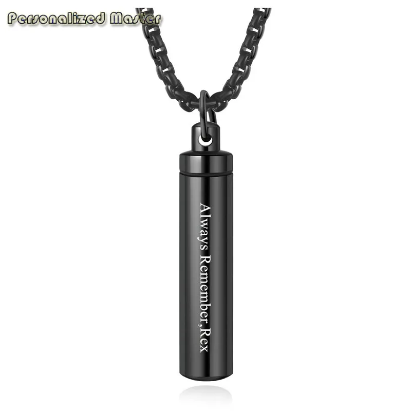 

Personalized Master Custom Date Text Stainless Steel Cylinder Pendant Cremation urn Necklace for Ashes Memorial Keepsake Jewelry
