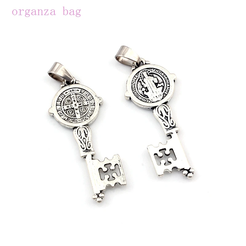 50pcs Zinc Alloy Saint Benedict Medal Cross Smqlivb Key Dangle Charm Beads Handmade DIY Jewelry 16.5x52mm A-580a | Украшения и