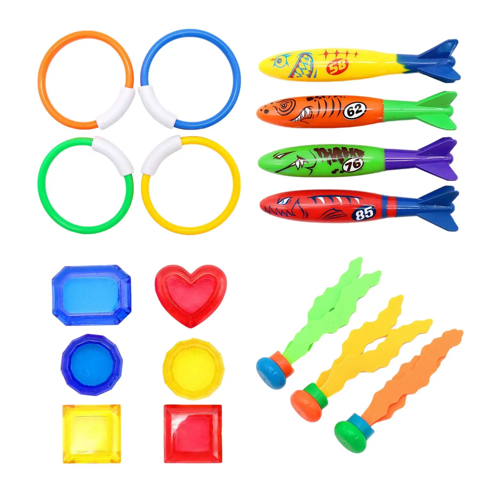 

17 Pcs Swimming Pool Throwing Toy Set Diving Game Toys Dive Swim Rings Circle Underwater Kids Summer Gift Beach Pool Accessories