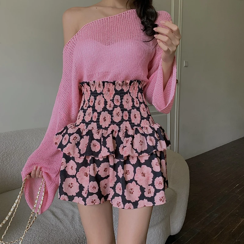

Skirts Womens Elastic High Waist Ruffle Leopard Skirt Summer Ball Gown Sexy Print Skirts Streetwear Chic Girl Cute Mini Skirt