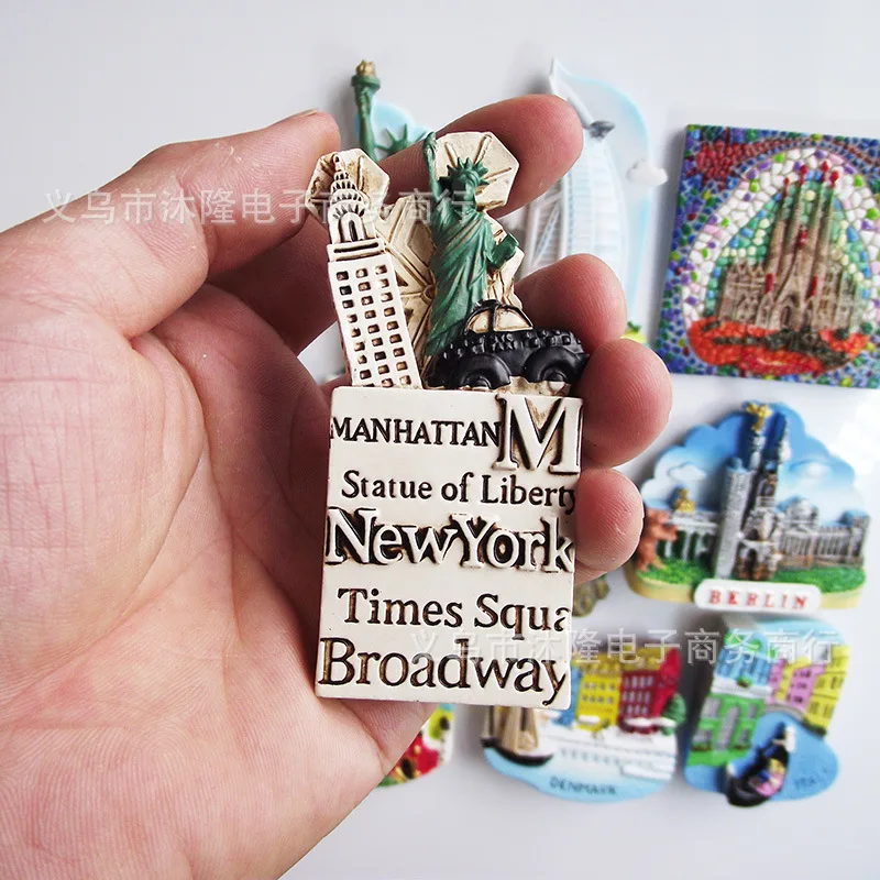 Магниты на холодильник туристический сувенир Нью-Йорк Берлин Сингапур Дания