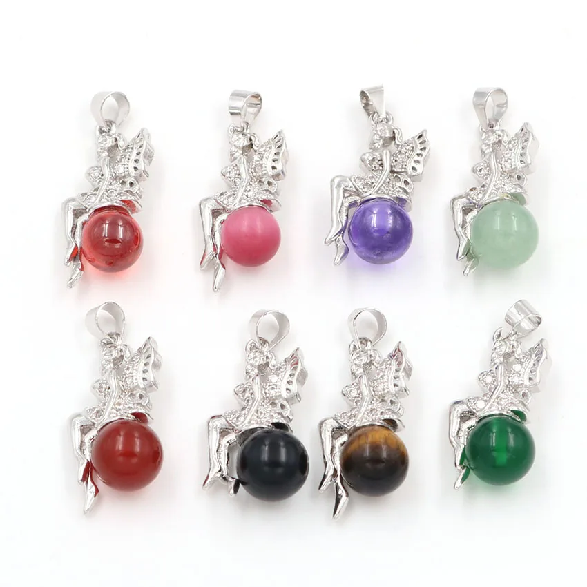 FYJS уникальная Посеребренная фея с тигриным глазом круглая подвеска из бисера