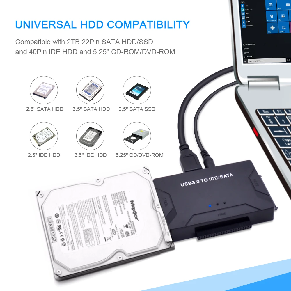 Адаптер CHIPAL 3 в 1 с SATA на USB IDE 0 ATA преобразователь данных для ПК 2 5 дюйма SSD HDD + кабель