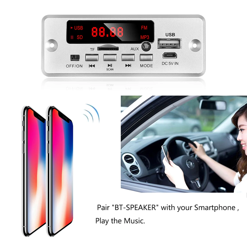 

12V/50W Amplifier Bluetooth 5.0 MP3 Player Decoder Board 5V-12V Car FM Radio Module Support TF USB AUX Handsfree Call Record