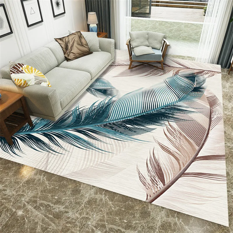 

Living room modern feather print carpet pad bedside interior doormat, living room bedroom home carpet floor non-slip doormat