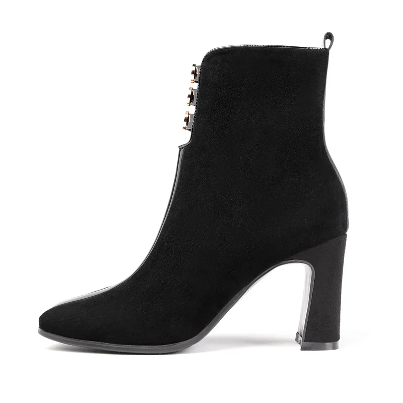 

ZVQ 2019 Winter New Fashion Ankle Boots Outside Super High Heels Zip Square Toe Genuine Leather Work Women Shoes Drop Shipping