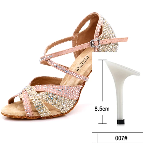 Gold heel 8.5cm WUXIJIAO доступно в черном и белом цвете, кроссовки женские танцевальные туфли для джаз, сальса Латина Танцы обувь квадратный Обувь для танцев со стразами свежий Цвет - Цвет: Gold heel 8.5cm