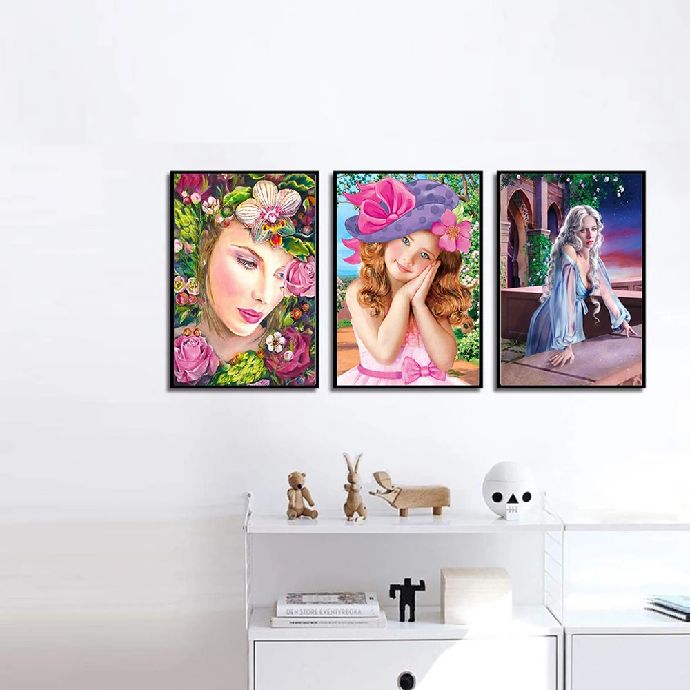 

HUACAN 5D DIY Oil Painting By Numbers Women Acrylic On Canvas Wall Art Picture By Numbers Girl Figure For Living Room