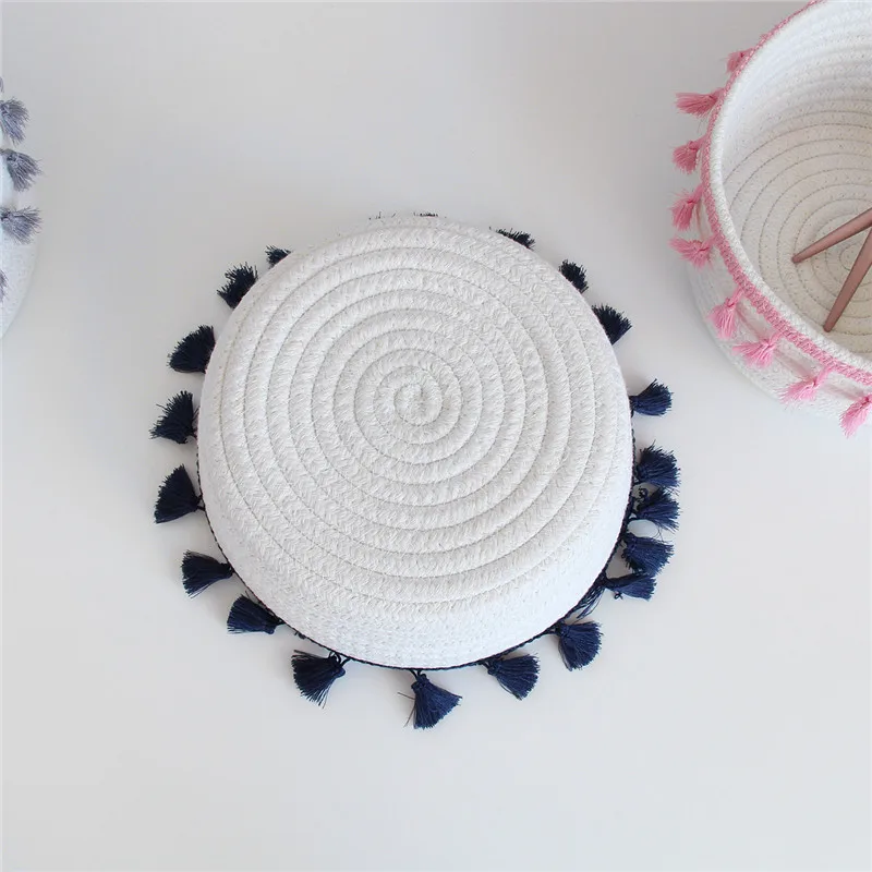 Хлопковые корзины для хранения веревки с кисточкой ручной работы Тканые стирки