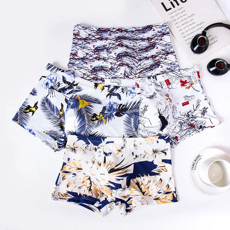 8Pcs Men Underwear Boxer Soft Man's Underwear Comfortable Breathable Mens Panties Plus Size Men Boxer Set Print White Shorts