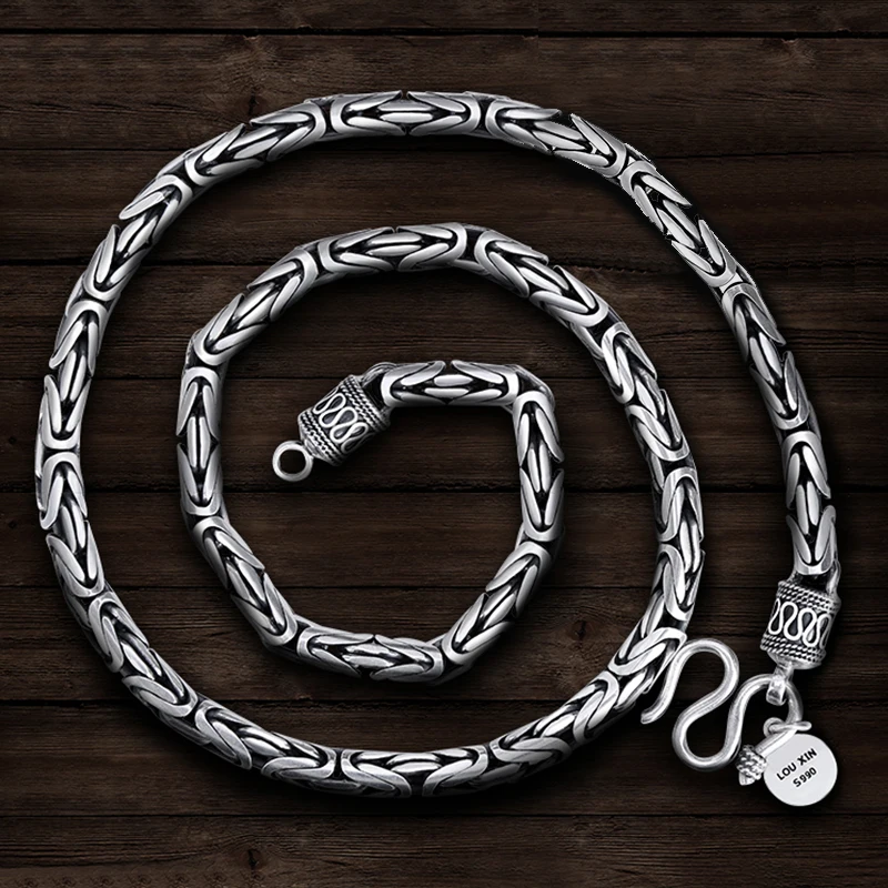 

New Men's Necklace Silver Pingan Pattern Retro Personality Men's Trendy Men's Thick And Long Jewelry Accessories For Boyfriend