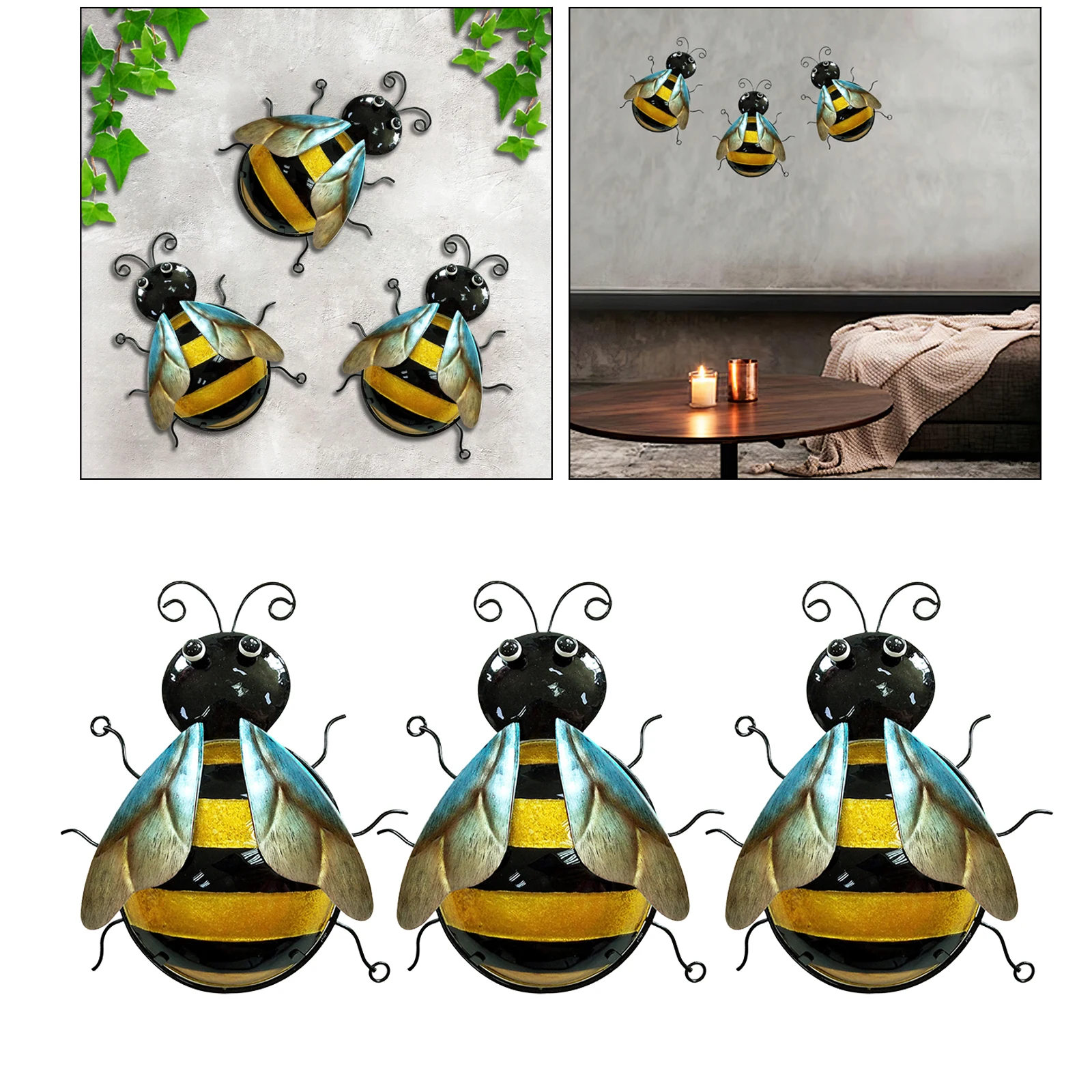 

Metal Wall Art Bee 3D Sculpture 3 Pack Metal and Glass Indoor Home Hanging