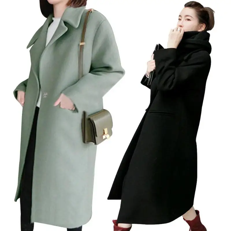 Новинка 2019 корейское пальто модное Осеннее женское длинное однотонное с