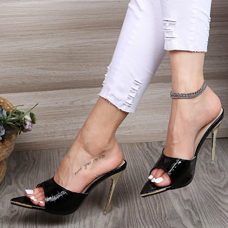 

Plus Size 43 Platform Clear Slides Women 11cm High Heels Sandals Luxury Crystal Mules Slipper Square Peep Toe Sandalias