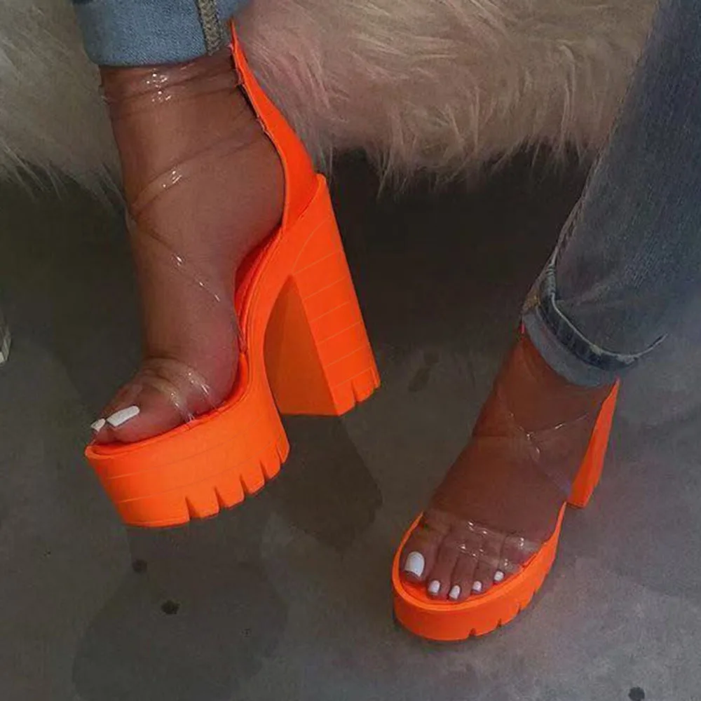 Женские босоножки на платформе с открытым носком Модные прозрачные женские