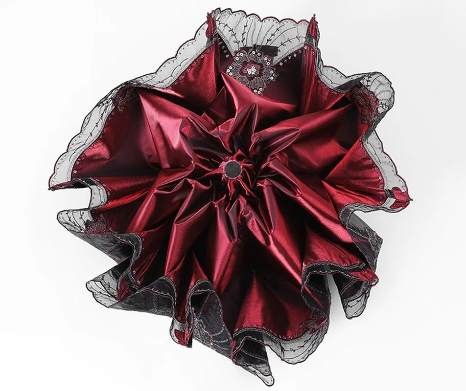 Creative all steel 8 bone umbrella stand sun umbrella sunscreen anti-UV lace embroidered umbrella female tri-fold umbrella