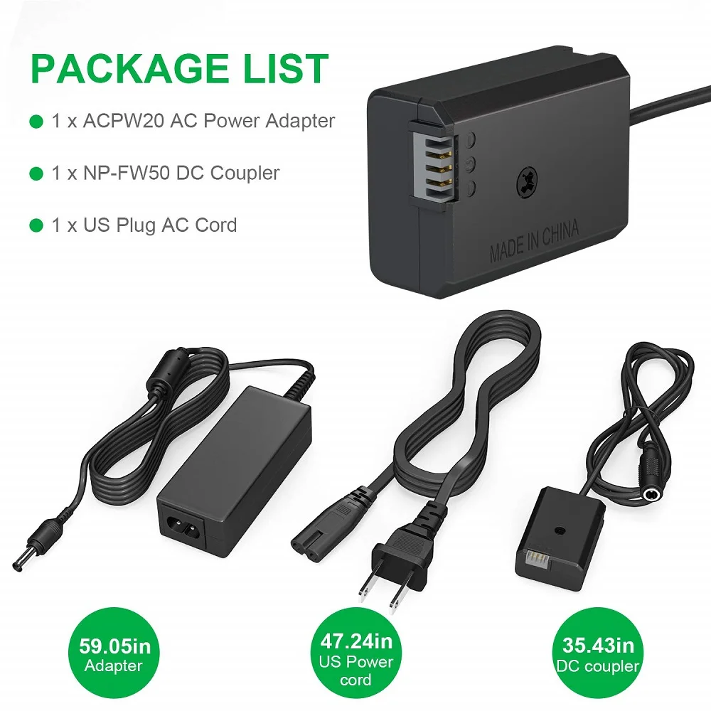 ac pw20 np fw50 dummy battery ac power supply adapter dc coupler kit for sony alpha a5100 a6500 a6400 a6000 a55 a7 rx10 cameras free global shipping