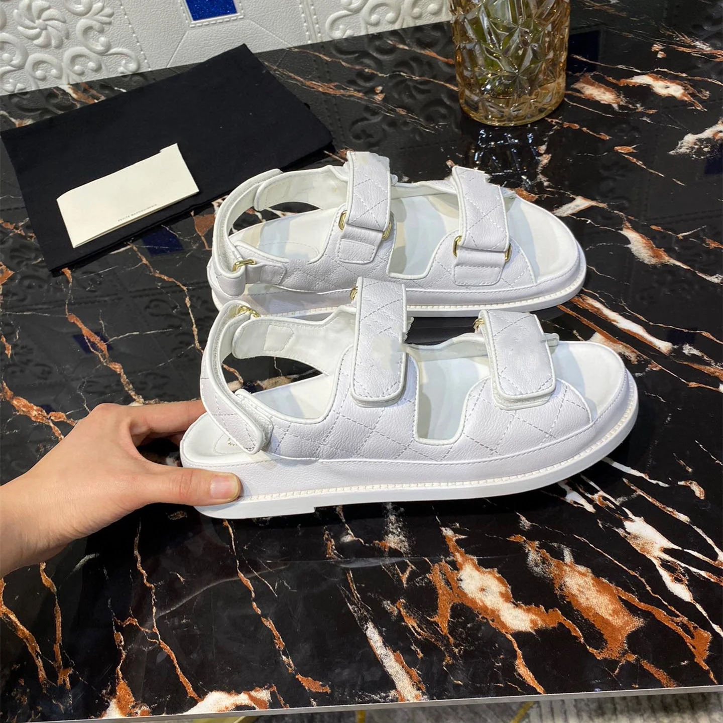 

Leather Thick-soled Mini-Flat Roman Sandal 2021 Women's Summer Black Go With web celebrity Velcro Flat