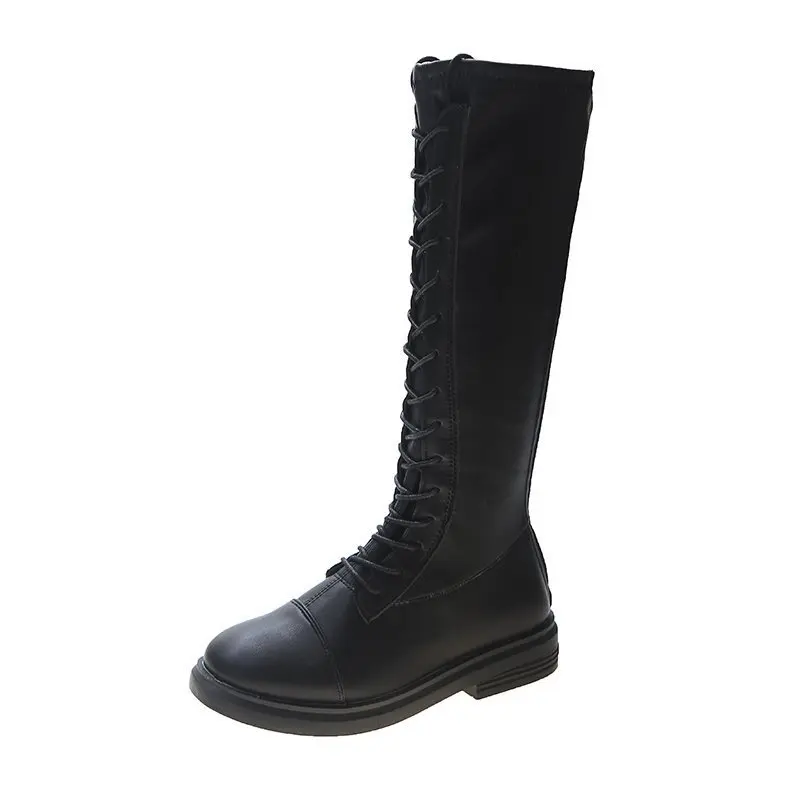 

Women's lace autumn winter 2021 new Korean up boots net red knee high boots flat bottomed versatile boots