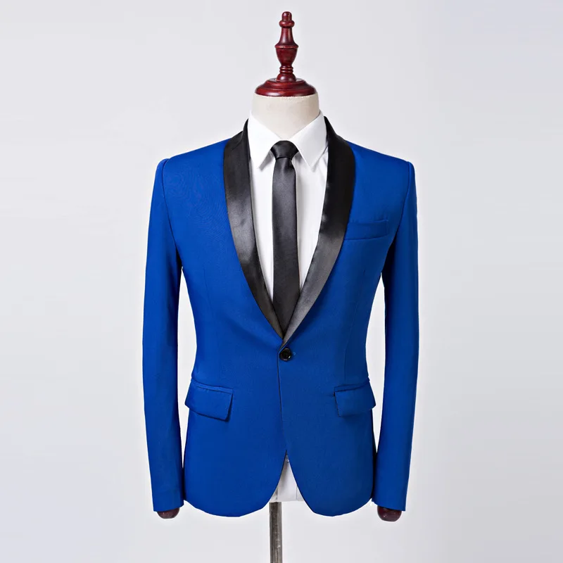 Aismz Mens Fashion Royal Blue Shawl Collar Suit Coat Casual Wedding Business Male Blazer Jacket Masculino Slim Fit Hombre | Мужская
