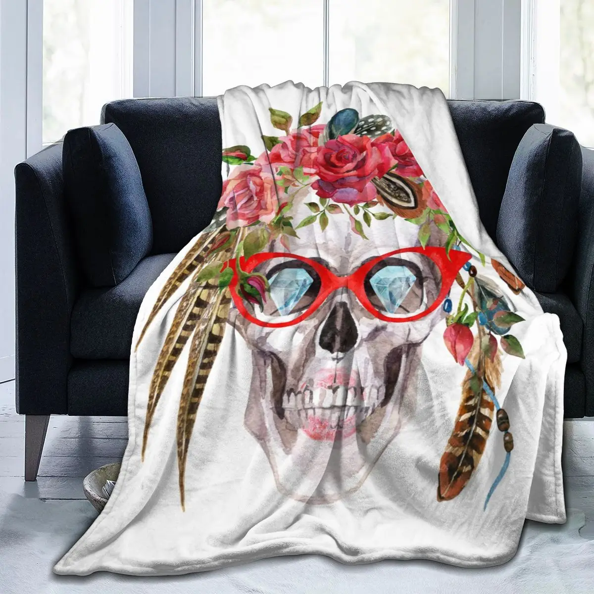 

Floral Skull Design Soft Blankets For Bed Couch Sofa All Season Warm Flower Fleece Blanket Dropship Decorative Flannel Throws