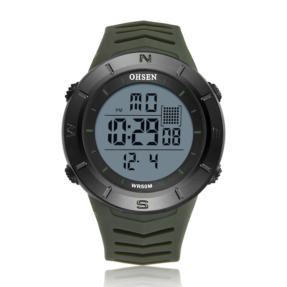 Green watch Цифровой светодиодный для мужчин спортивные часы секундомер OHSEN 50 м Дайвинг открытый Militar мужские наручные часы желтый Модный браслет часы montre homme - Цвет: Green watch