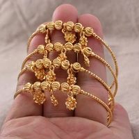 24k 4pcs ethnic gold color dubai bangles for baby girl bracelet women girl bride ethiopia bangles child jewelry gift