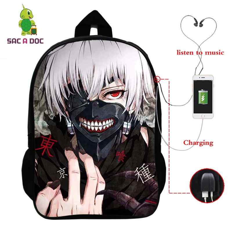 Многофункциональный рюкзак Tokyo Ghoul с usb-зарядкой для ноутбука сумки студентов