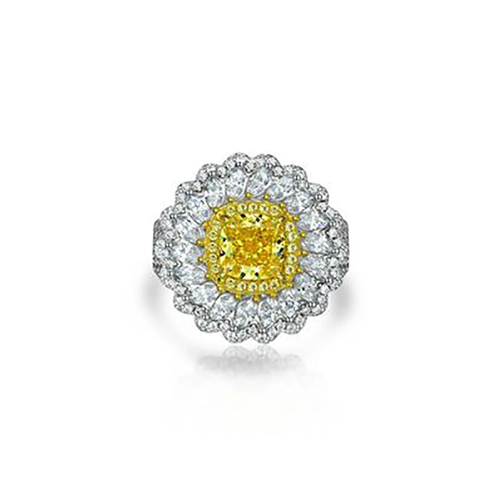 

Charms 100% 925 Sterling Silver 7*7mm Topaz Gemstone Daisy High Carbon Diamond Rings For Women Wedding Party Fine Jewelry Gift