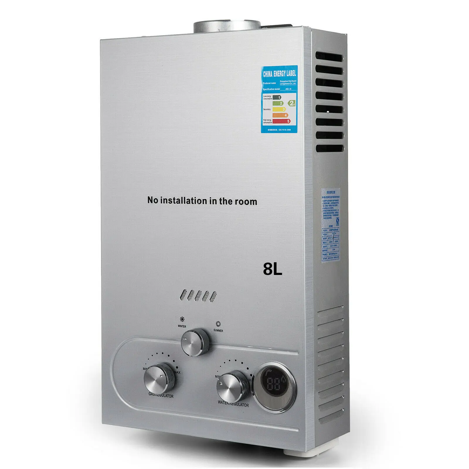 

8L LNG Natural GAS Hot Water Heater Tankless Stainless Steel Instant Boiler +Shower