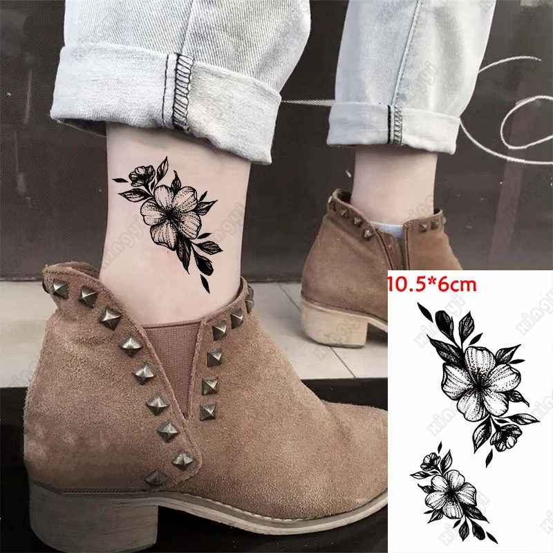 

Водостойкая Временная тату-наклейка, растение, темные черные розы, цветы, старая школа, флэш-тату, искусственная тату, рука на запястье для ж...