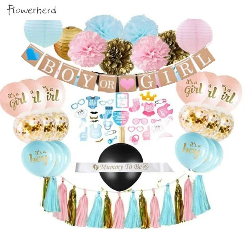 

DIY Gender Reveal Birthday Party Decorations Balloon Garland Kit Girl or Boy Banner Paper Flower Ball Baby Shower Decorations