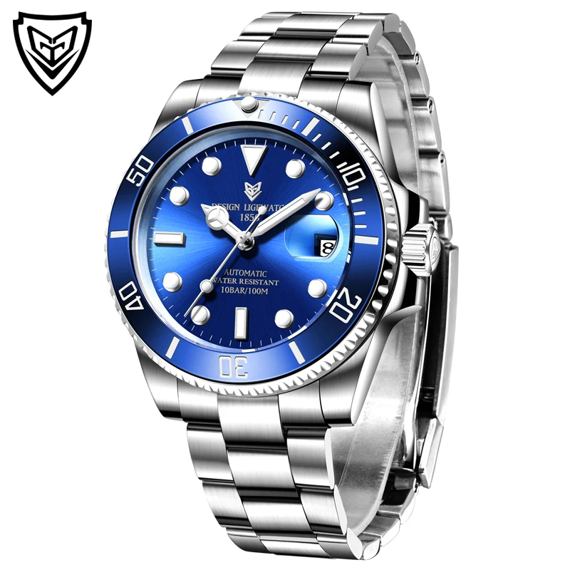 Часы наручные LIGE Мужские автоматические брендовые механические Спортивные с