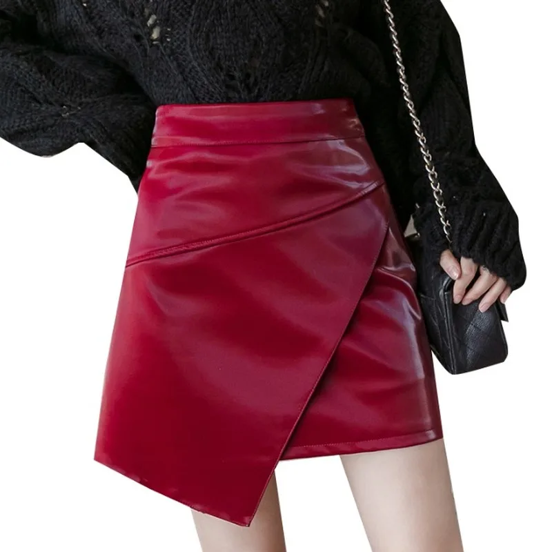 Py1005 2020 spring summer autumn new women fashion casual sexy Skirt woman female OL leather skirt  mini skirt