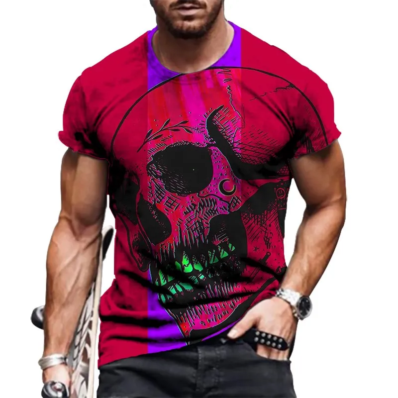 

Skull T-Shirt For Men 2021 Summer New Large Size Retro Hedging Short Sleeve Men's Digital Printing O-Neck T-Shirt Men's Top