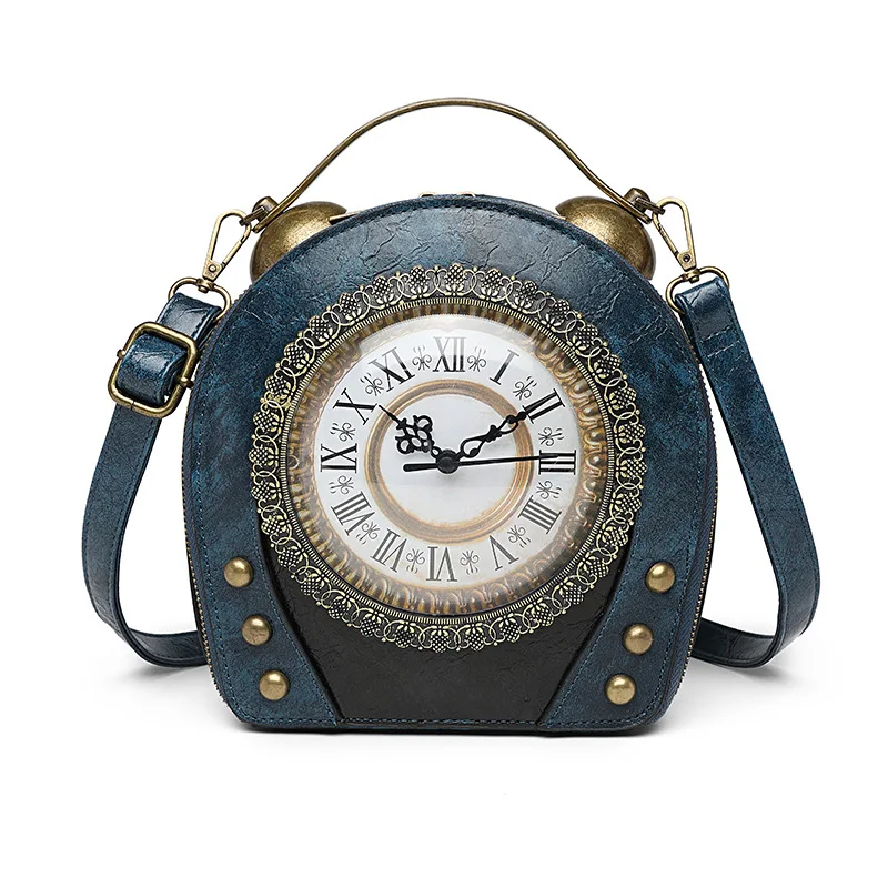 

Real Clock Real Movement Women Bags Leather Patchwork Embroidery Handbags Girls Shoulder Bags Cross Body Messenger Bag Handmade