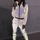 Женский спортивный костюм в стиле Харадзюку, комплект из 2-х предметов, светоотражающая куртка и штаны в стиле хип-хоп, Модный женский спортивный костюм на молнии, 2020