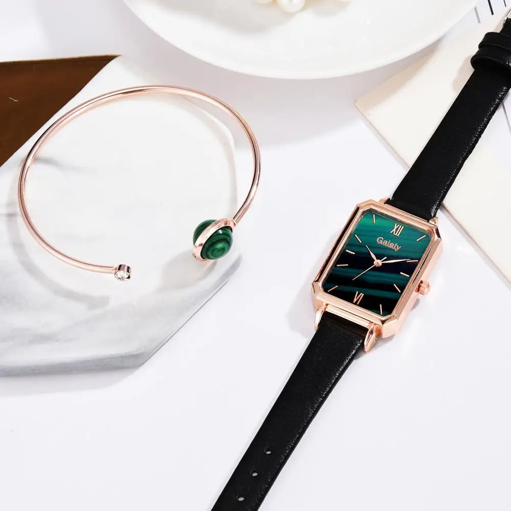 

Elegant Women Leather Strap Watches Fashion Ladies Quartz Wrist Watches 2pcs Set Women Business Clock Drop Shipping Reloj Mujer